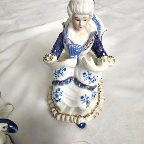 Vintage Porcelain Home Decor Tea Time Table Victorian Couple Figurine Set - Picture 5 of 15